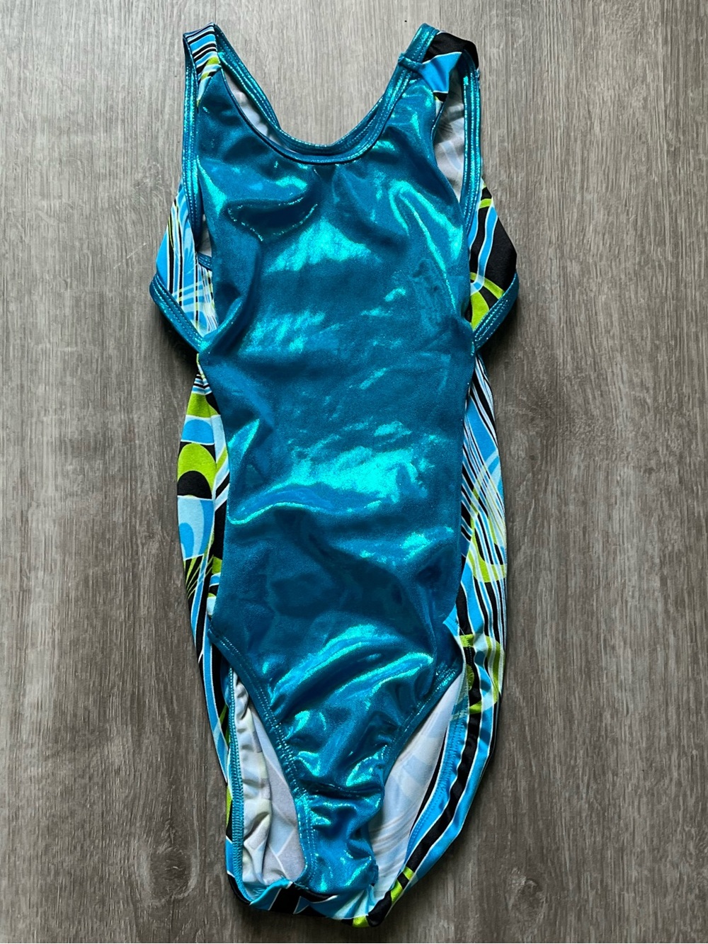 Child Medium CM Apha Factor Ariels Shimmer Aqua Blue Gymnastics Leotard